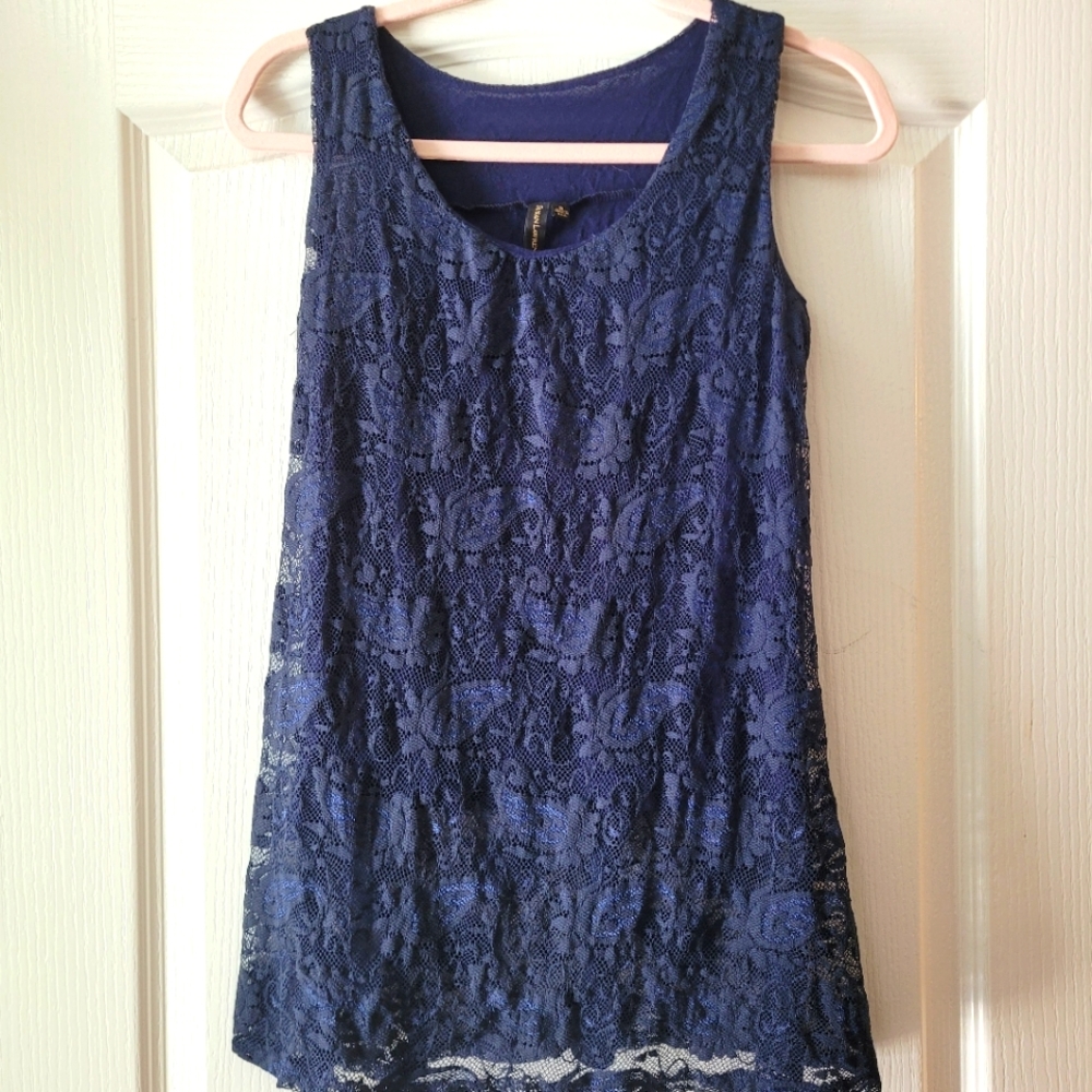 Susan Lawrence Small Lace Tank Tunic Navy Boho